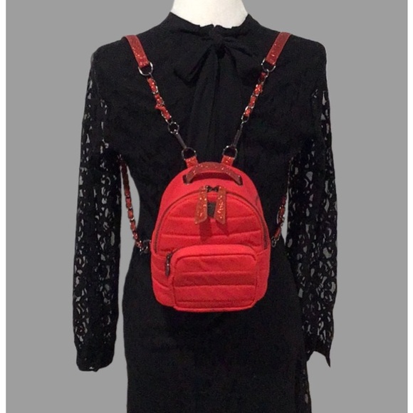 LE PANDORINE Red Quilted Mini Backpack Black Metal Accents Milano 🇮🇹 Italy - Picture 6 of 12